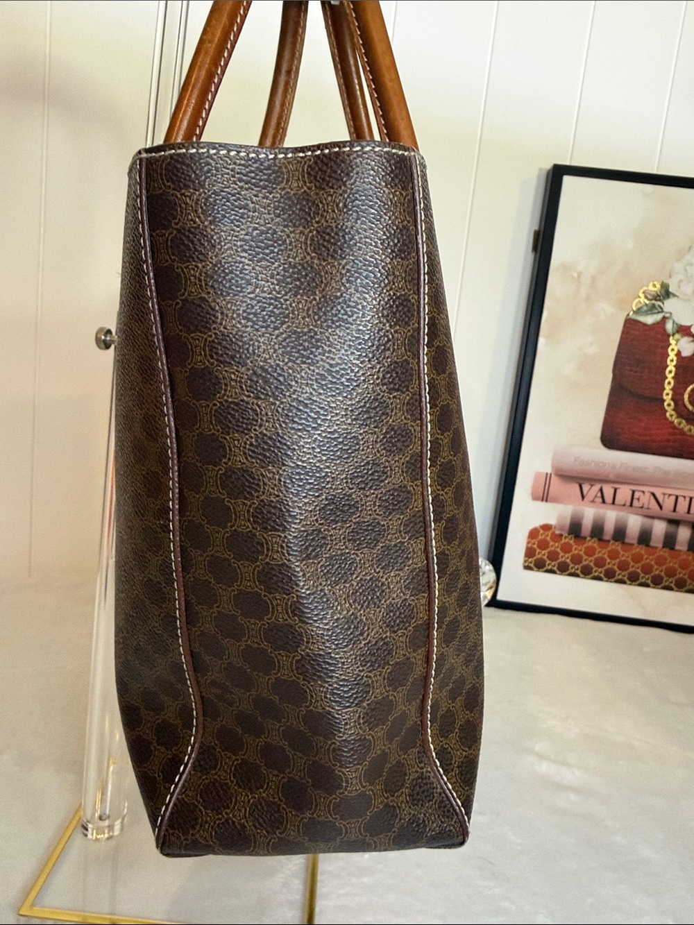 Vintage Celine Macadam Tote Bag Brown Coated Canvas Leather Italy Large Shopper - Picture 5 of 17